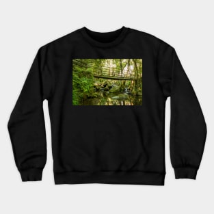 Wooden bridge near waterfall in Cabreia Portugal Crewneck Sweatshirt